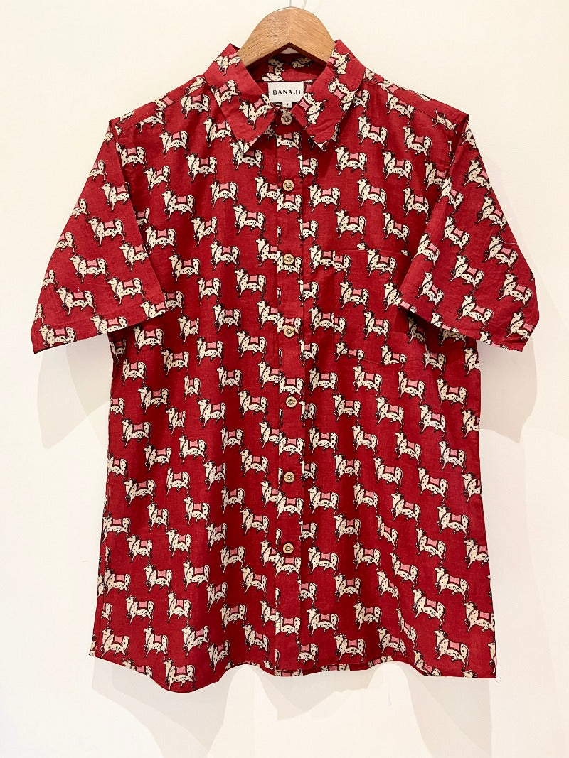 Louis Vuitton Red City Logo Printed Silk Hawaiian Shirt XXL Louis