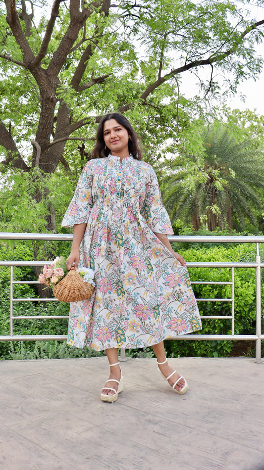 White Floral Printed Dress