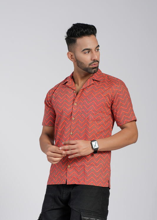 Cotton Block Printed Slim Fit Shirt