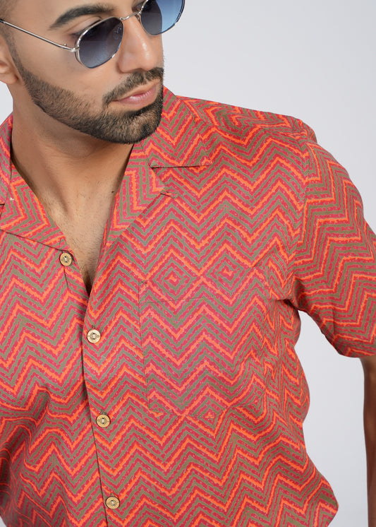 Cotton Block Printed Slim Fit Shirt