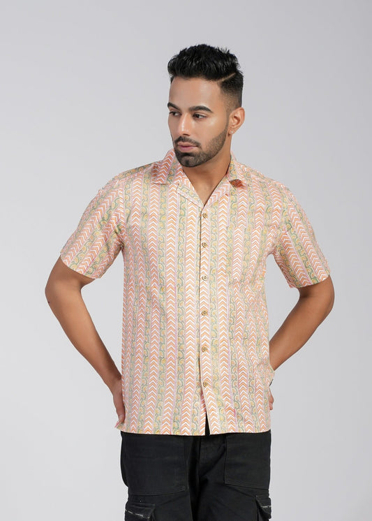 COTTON BLOCK PRINTED SLIM FIT SHIRT