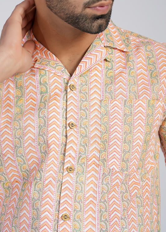 COTTON BLOCK PRINTED SLIM FIT SHIRT