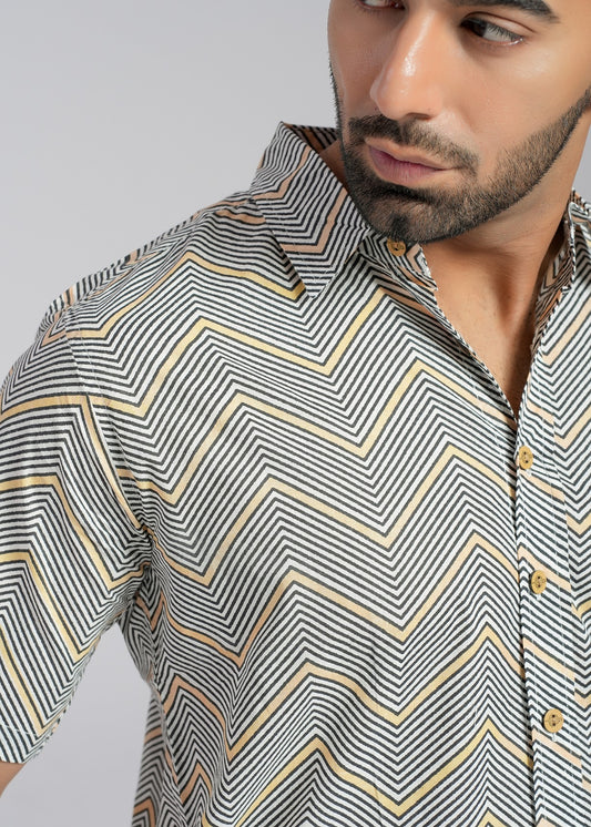 COTTON BLOCK PRINTED HALF SLEEVE SHIRT