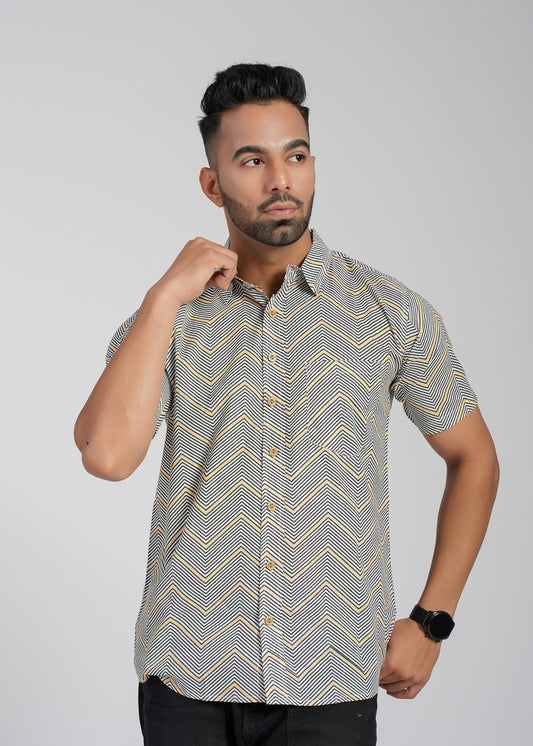 COTTON BLOCK PRINTED HALF SLEEVE SHIRT