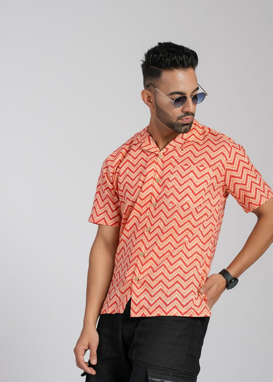 COTTON BLOCK PRINTED SLIM FIT SHIRT