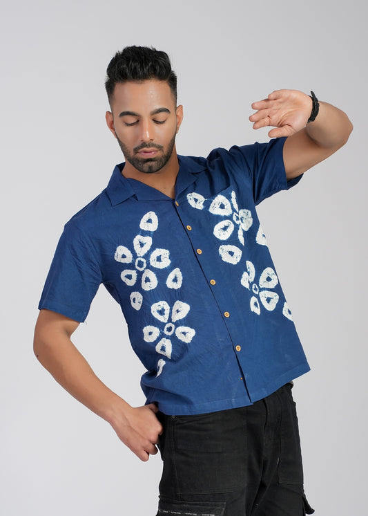 Indigo Shibori Hand Dyed Cotton Shirt