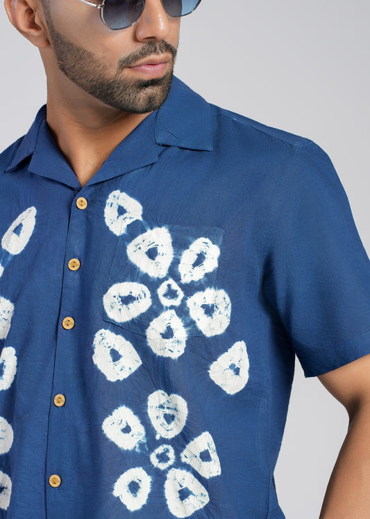 Indigo Shibori Hand Dyed Cotton Shirt