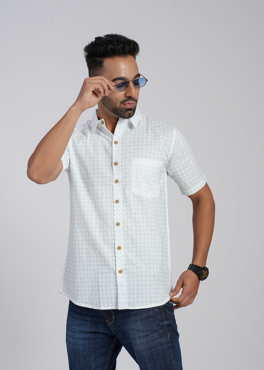 COTTON BLOCK PRINTED HALF SLEEVE SHIRT