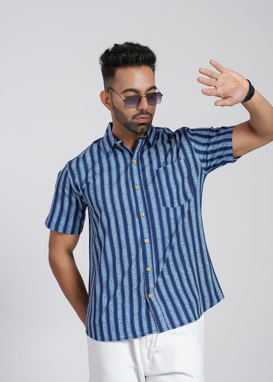 Cotton blue Printed Half Sleeve Shirt