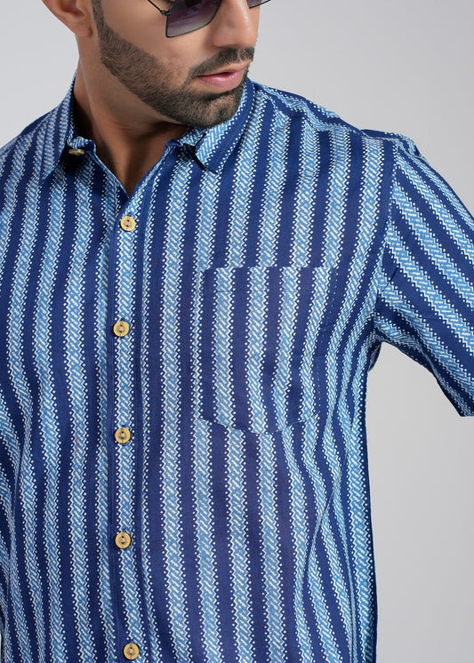 Cotton blue Printed Half Sleeve Shirt