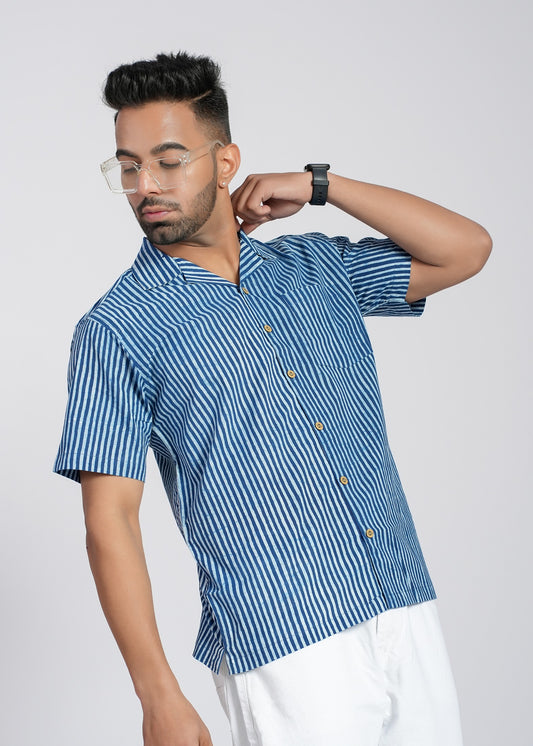 Natural Indigo Printed Half Sleeve Shirt