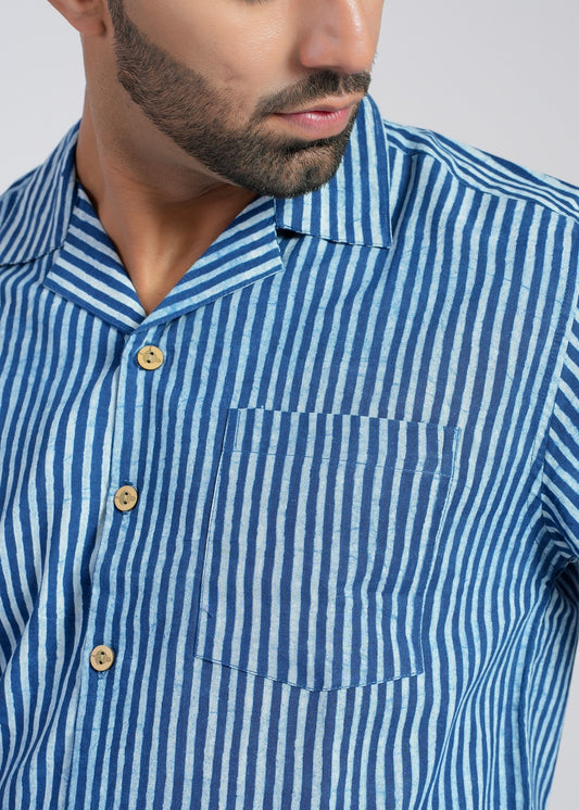 Natural Indigo Printed Half Sleeve Shirt