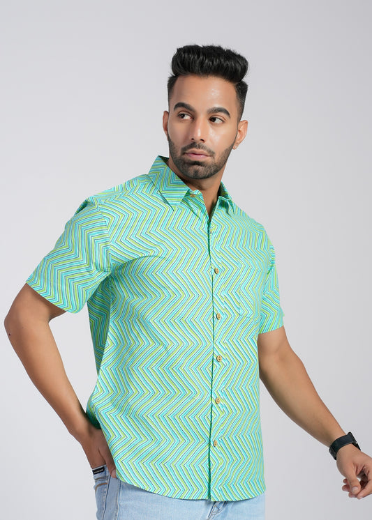 COTTON BLOCK PRINTED HALF SLEEVE SHIRT