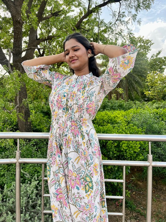 White Floral Printed Dress