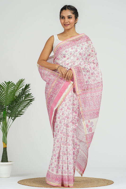 Pink Chanderi Silk Saree