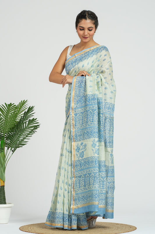 Sage Blue Chanderi Silk Saree