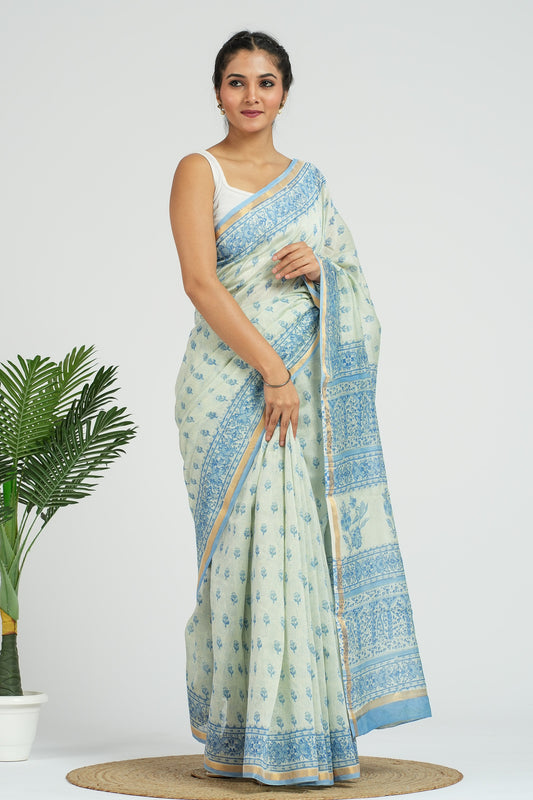 Sage Blue Chanderi Silk Saree