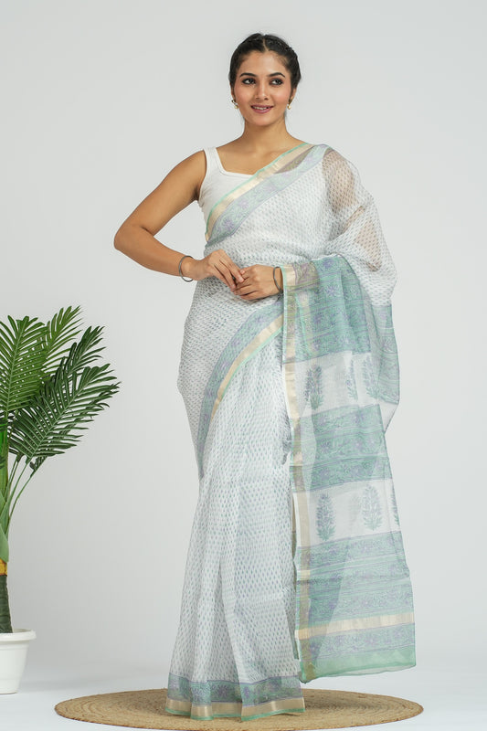 White Kota Silk Saree