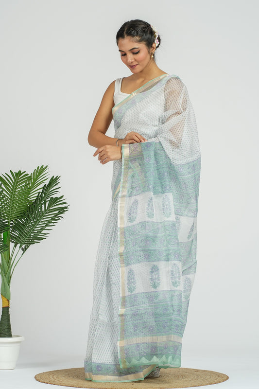 White Kota Silk Saree