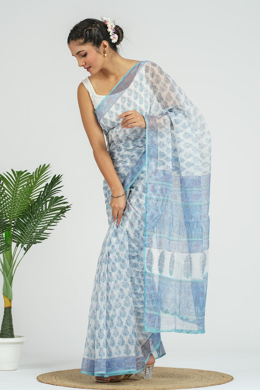 Pastel Blue Kota Doria Saree