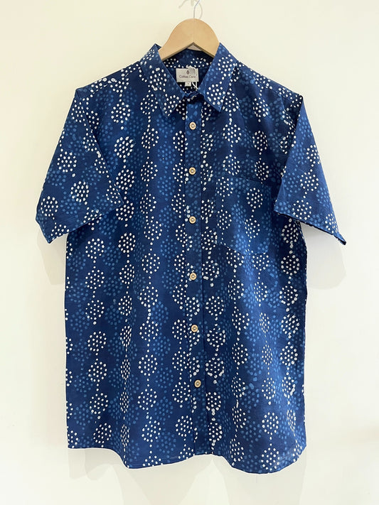 Indigo Cotton Printed Half Sleeve Shirt