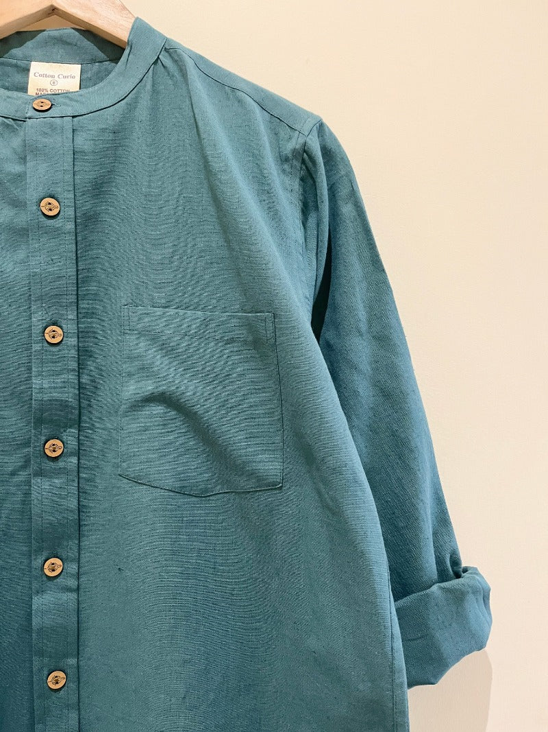 Sage Green Cotton Flax Full Sleeve Shirt