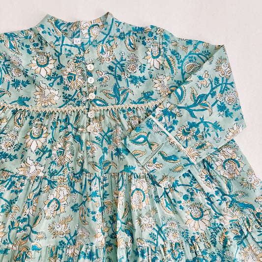 Teal Printed Girls Dress (0-8 Yrs)