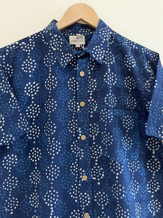 Indigo Cotton Printed Half Sleeve Shirt