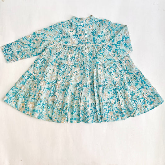 Teal Printed Girls Dress (0-8 Yrs)