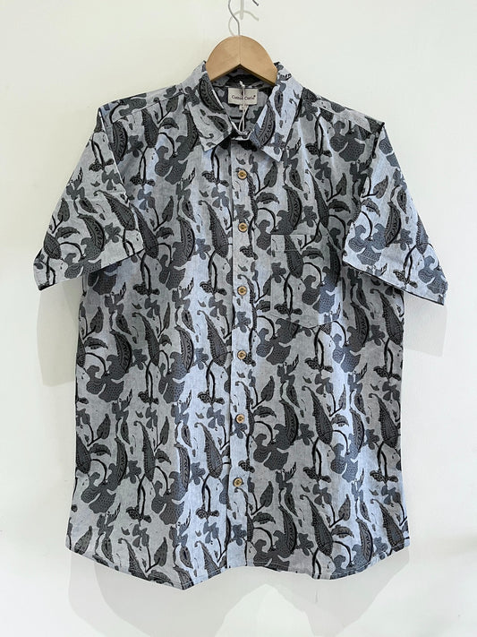 Grey Cotton Printed Half Sleeve Shirt