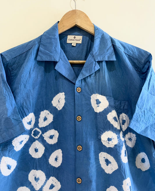 Blue Shibori Hand Dyed Cotton Shirt