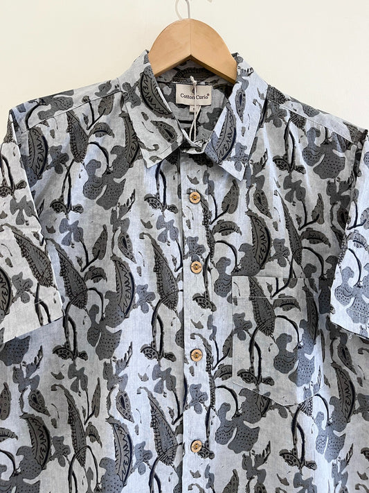 Grey Cotton Printed Half Sleeve Shirt