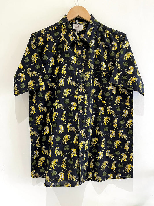 Black Cotton Printed Half Sleeve Shirt