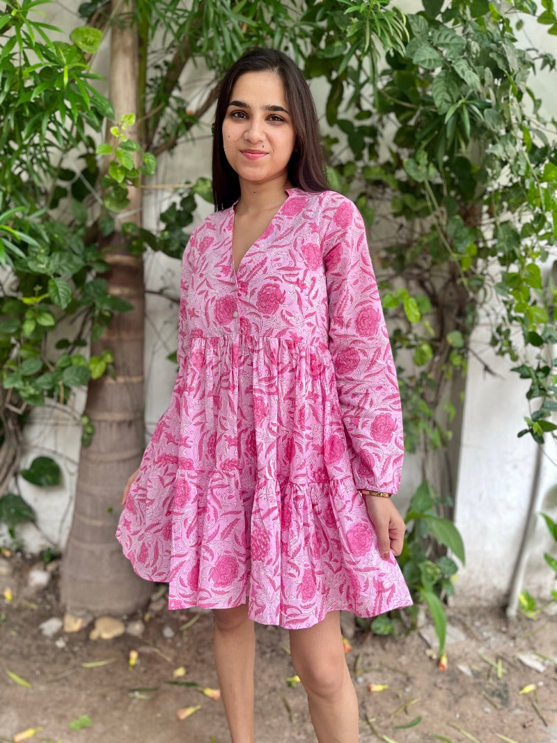 Buy Ecru Floral Print Pleated Short Dress Online - Label Ritu Kumar India  Store View