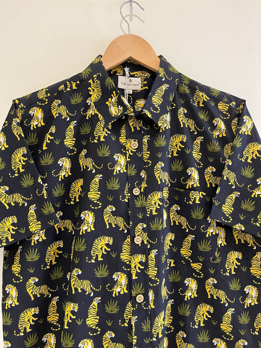 Black Cotton Printed Half Sleeve Shirt