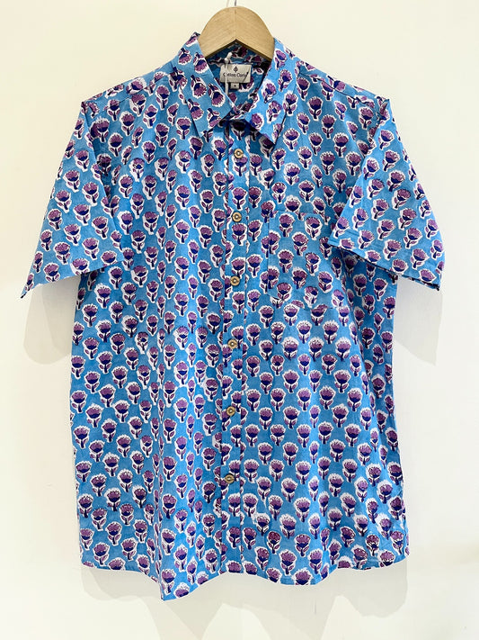 Blue Cotton Printed Half Sleeve Shirt