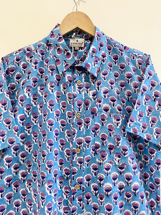 Blue Cotton Printed Half Sleeve Shirt