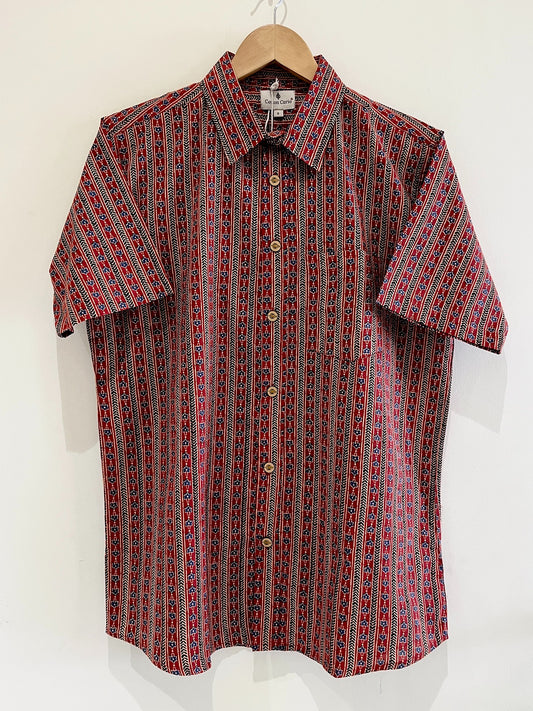 Red Cotton Printed Half Sleeve Shirt