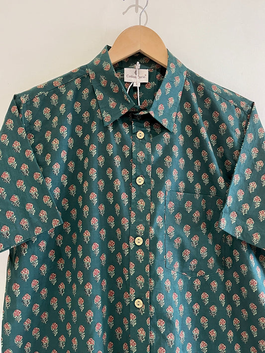 Green Cotton Printed Half Sleeve Shirt