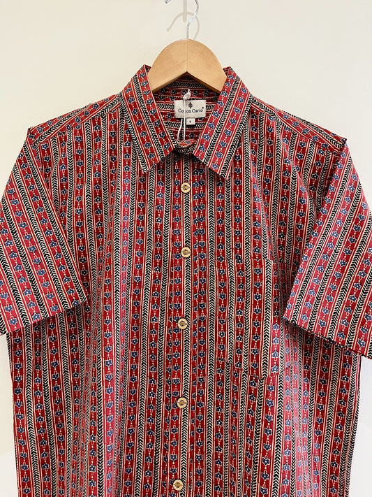 Red Cotton Printed Half Sleeve Shirt