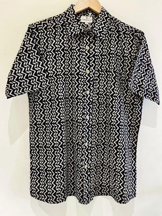 Black Cotton Printed Half Sleeve Shirt