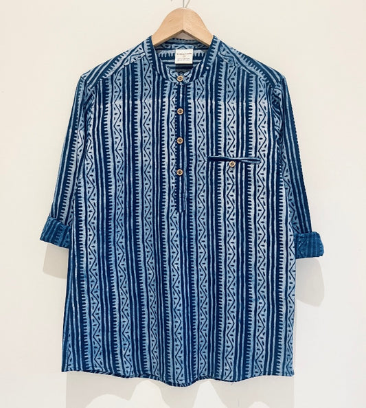 NATURAL INDIGO COTTON DABU FULL SLEEVE SHIRT