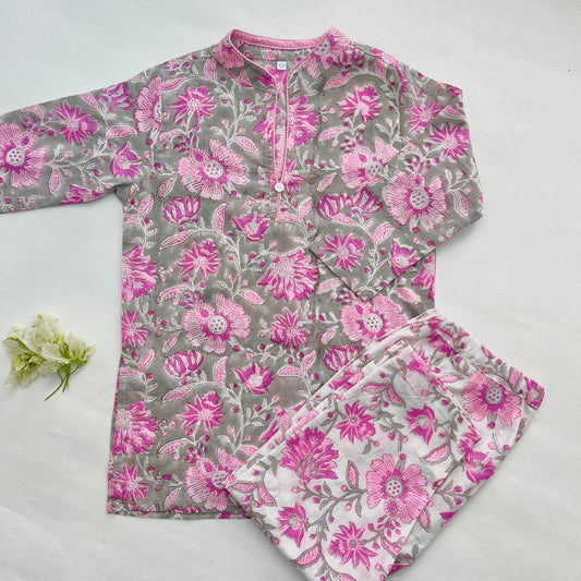 Pink Printed Girls Kurta with Pant (0-8 Yrs)