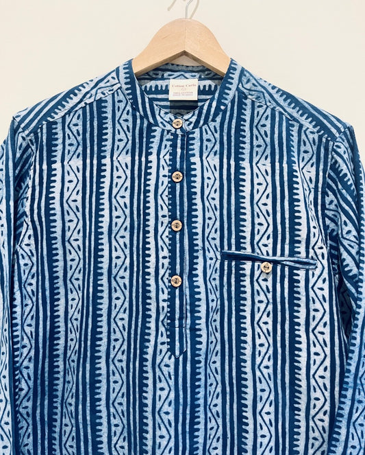 NATURAL INDIGO COTTON DABU FULL SLEEVE SHIRT