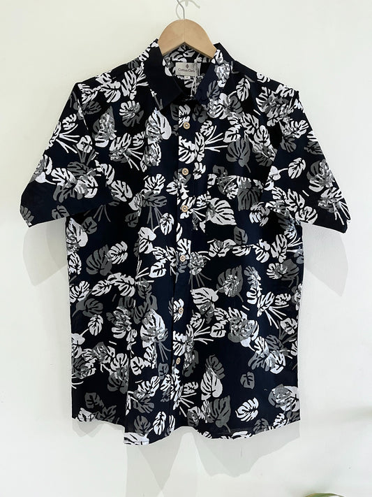 Black Cotton Printed Half Sleeve Shirt