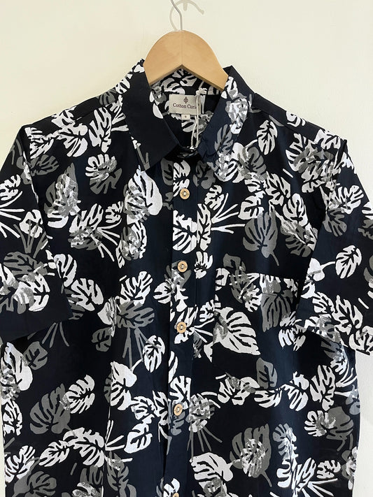 Black Cotton Printed Half Sleeve Shirt