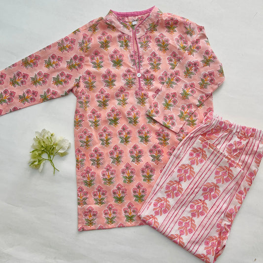 Peach Printed Girls Kurta with Pant (0-8 Yrs)