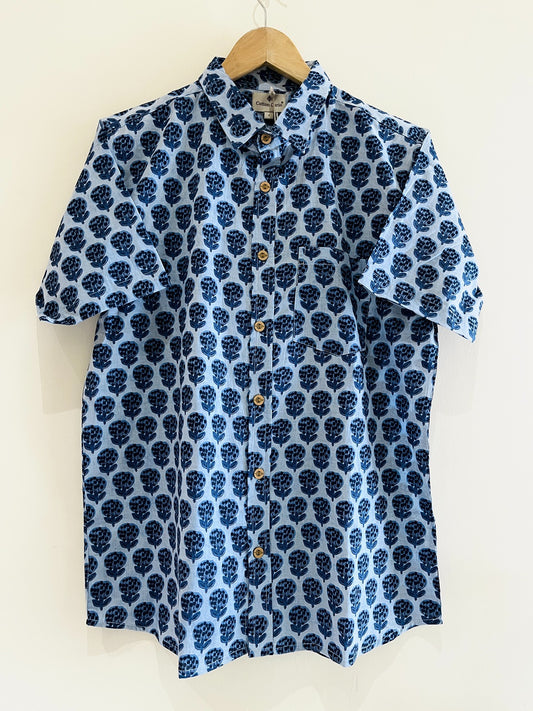 Blue Cotton Printed Half Sleeve Shirt