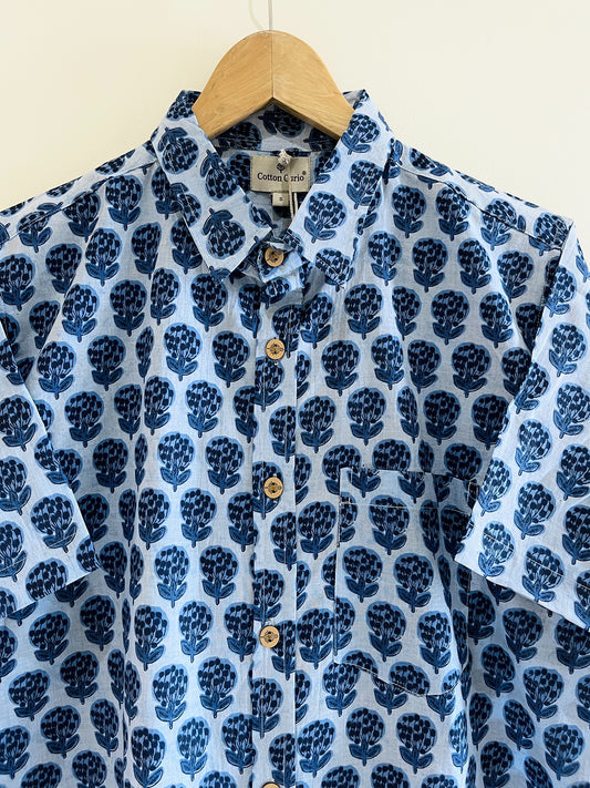 Blue Cotton Printed Half Sleeve Shirt