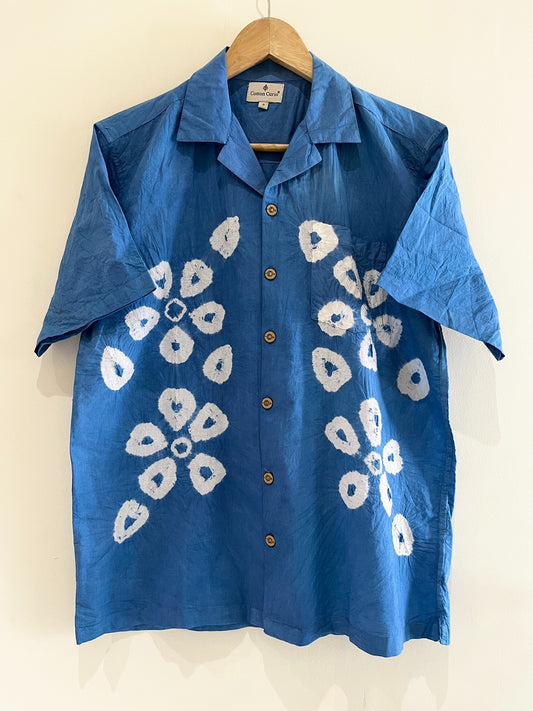 Blue Shibori Hand Dyed Cotton Shirt